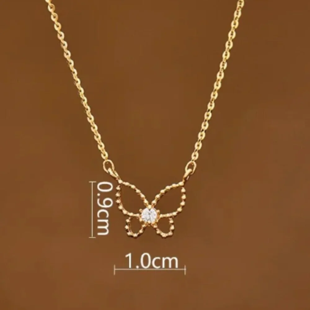 925 Sterling Silver Butterfly Pendant Necklace Gold 14K - Picture 6 of 9